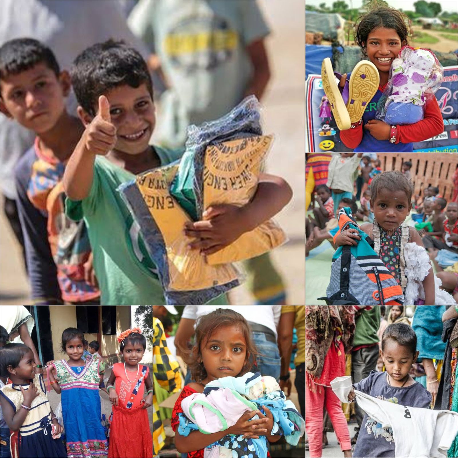 Smiling children after receiving donations